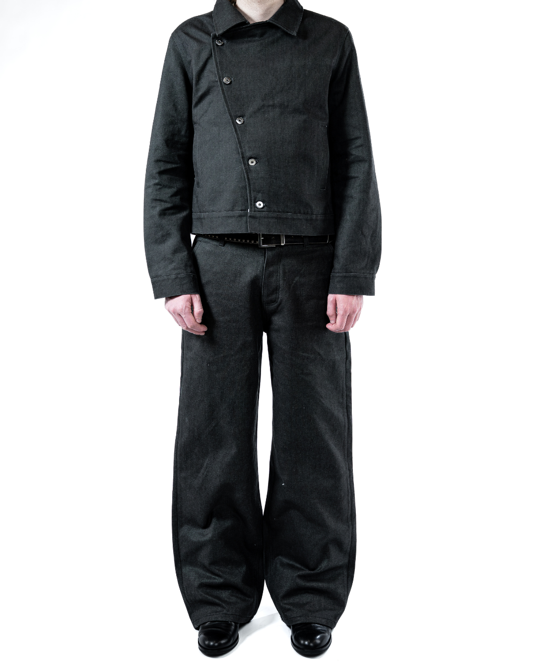 CHARCOAL RUGGED CANVAS ASYMMETRICAL JACKET