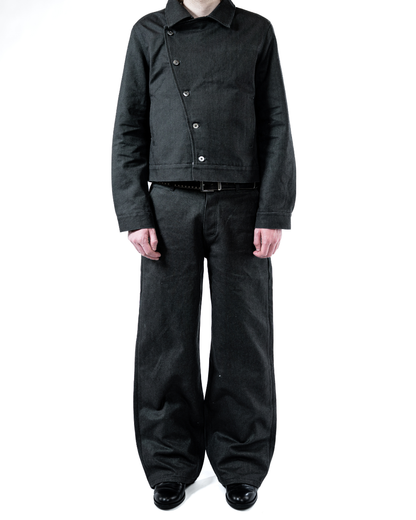 CHARCOAL RUGGED CANVAS ASYMMETRICAL JACKET