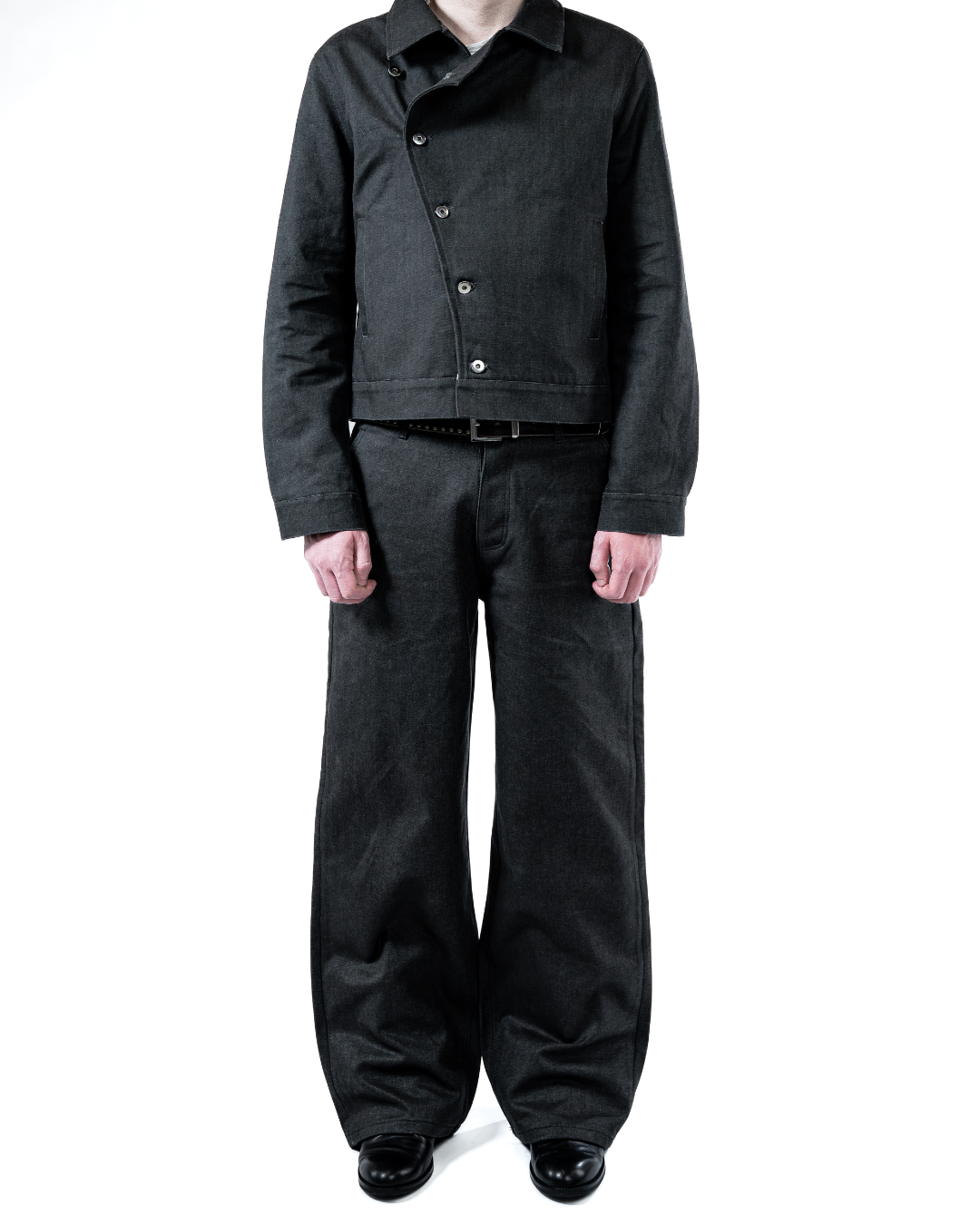 CHARCOAL RUGGED CANVAS ASYMMETRICAL JACKET