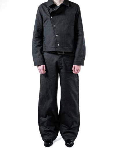 CHARCOAL RUGGED CANVAS ASYMMETRICAL JACKET