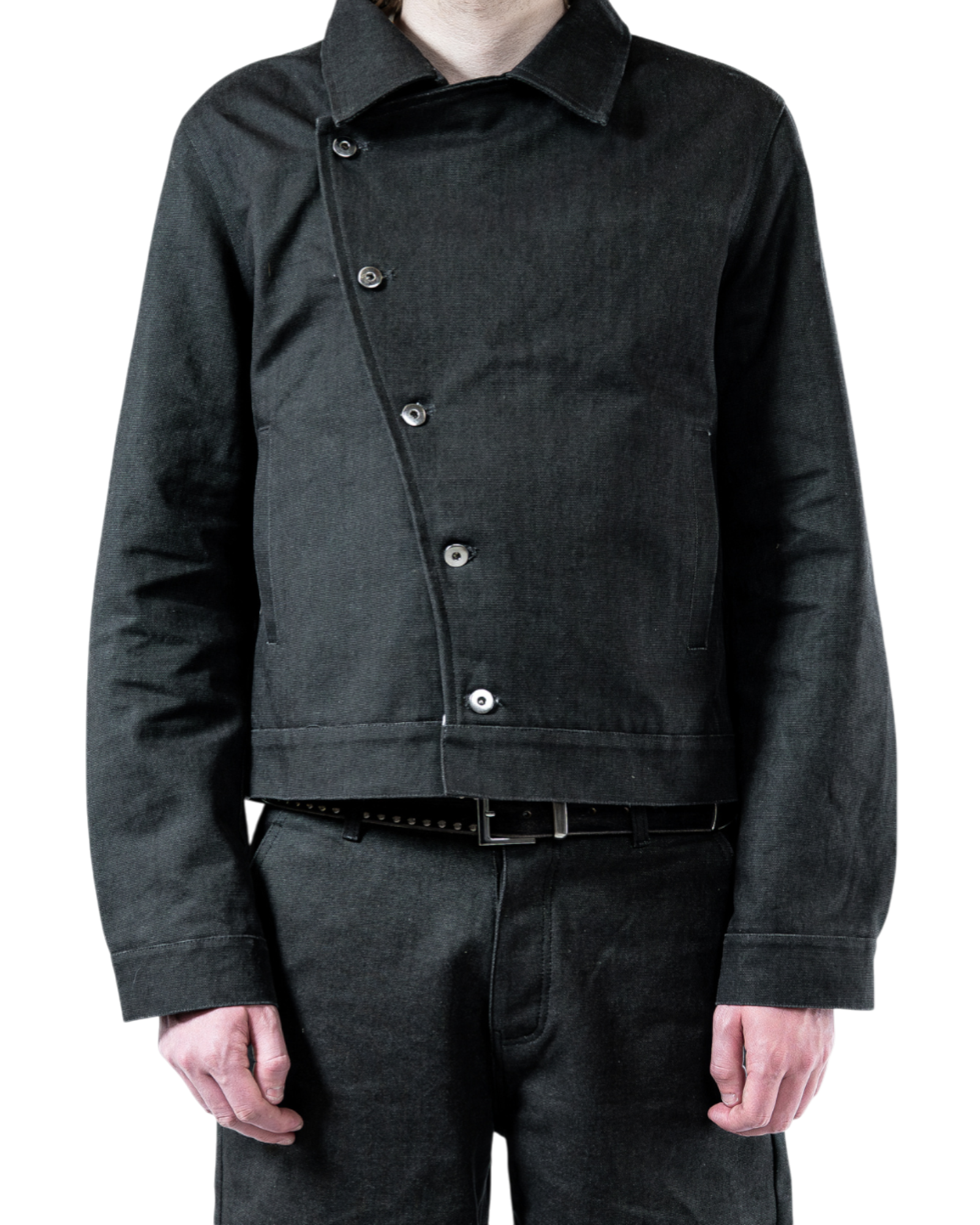 CHARCOAL RUGGED CANVAS ASYMMETRICAL JACKET