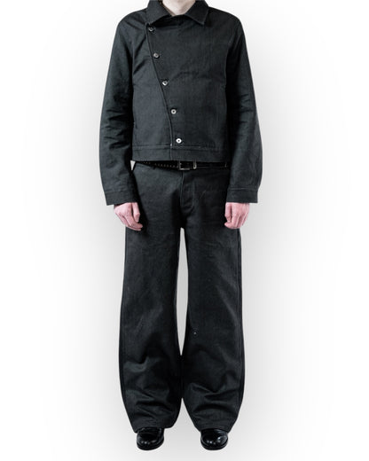 CHARCOAL RUGGED CANVAS ASYMMETRICAL JACKET