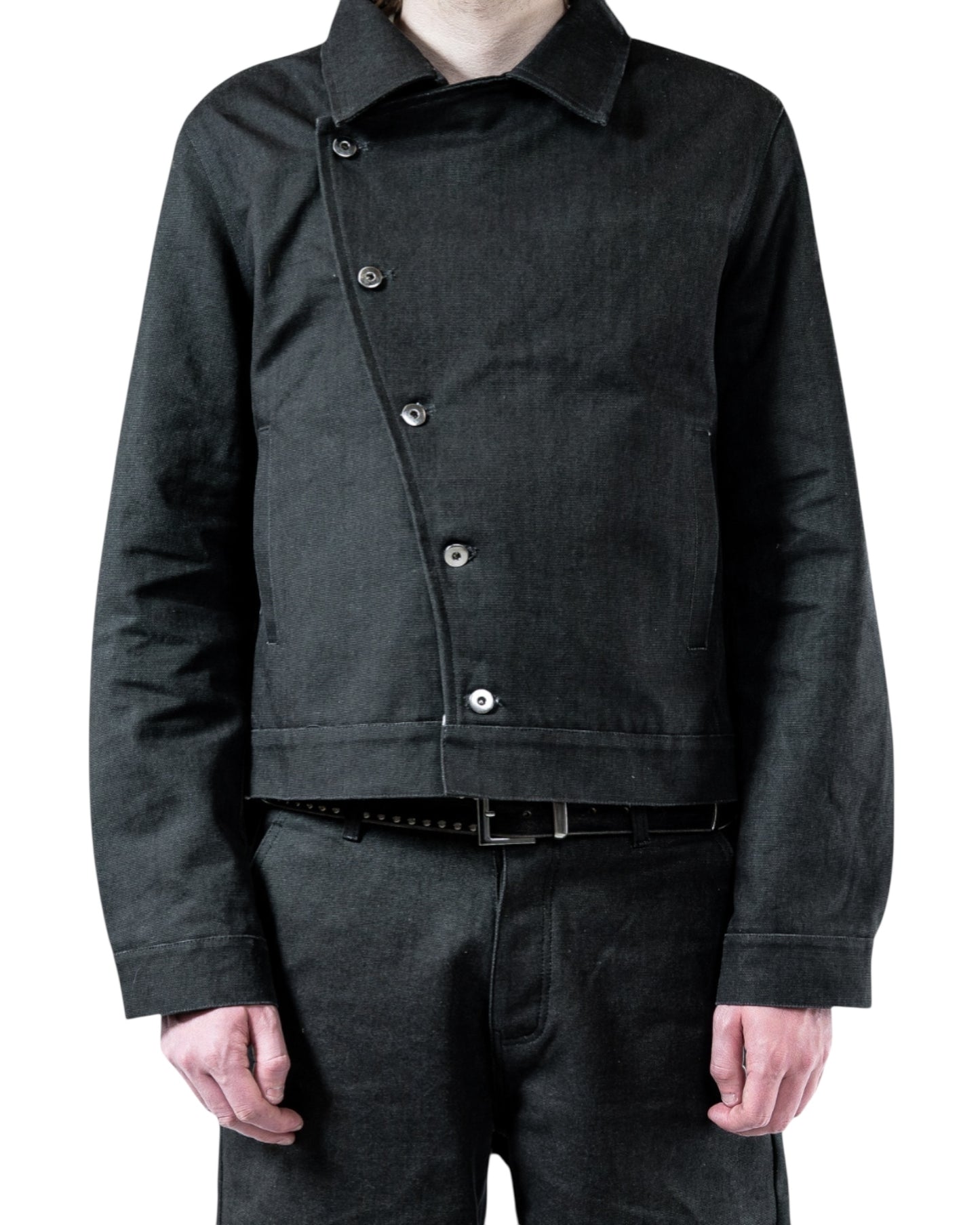 CHARCOAL RUGGED CANVAS ASYMMETRICAL JACKET