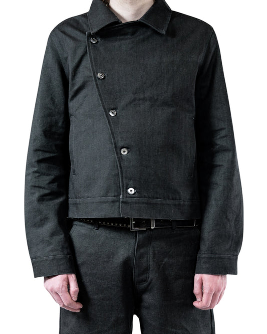 CHARCOAL RUGGED CANVAS ASYMMETRICAL JACKET