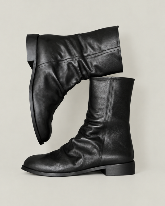 CREASED LEATHER BOOTS